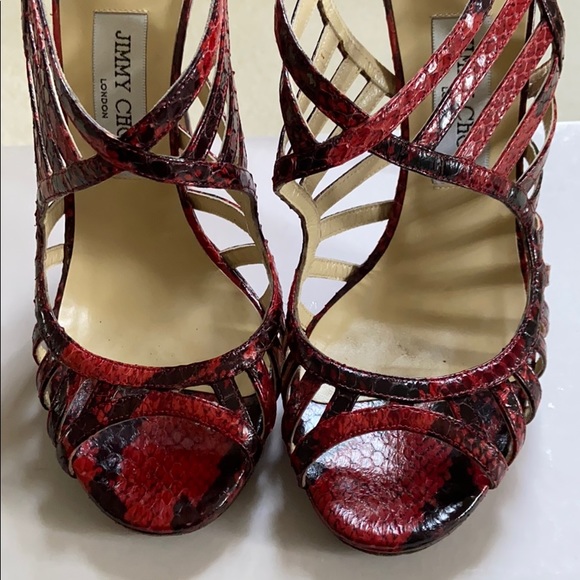 Jimmy Choo “Keenan” strappy red python cage sandal - Picture 8 of 15
